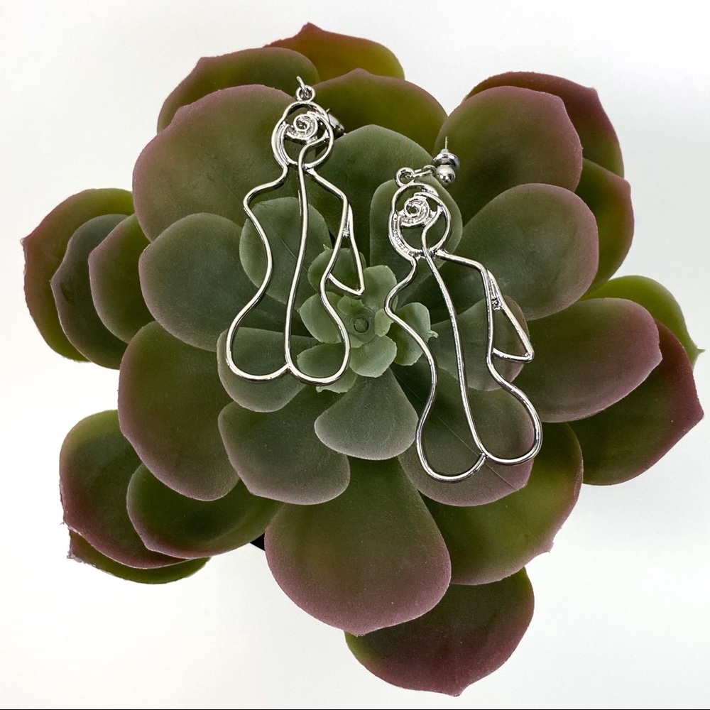 New! Female Form Naked Lady Earrings Silver Tone